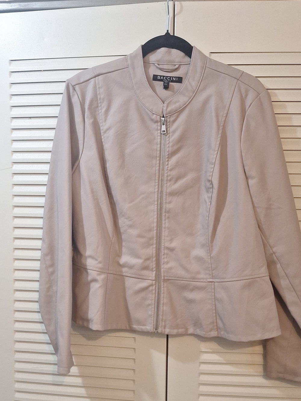 Baccini Women's Light Cream Zip-Front Faux Leather Jacket